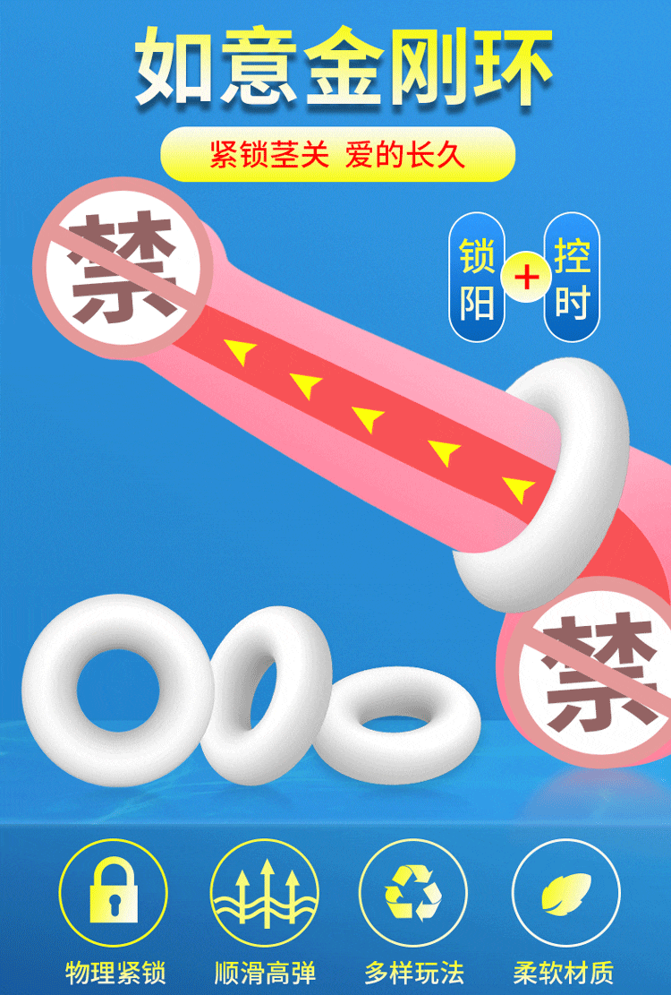 Vòng đeo chống xuất tinh sớm Aichao bộ 3 kích thước silicon mềm mại Vòng đeo chống xuất tinh sớm Aichao bộ 3 kích thước silicon mềm mại