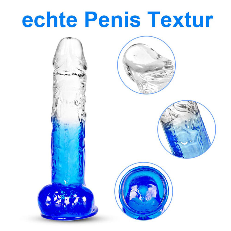 Dương vật giả trong suốt xanh nước biển Shaki hít tường siêu mềm mại