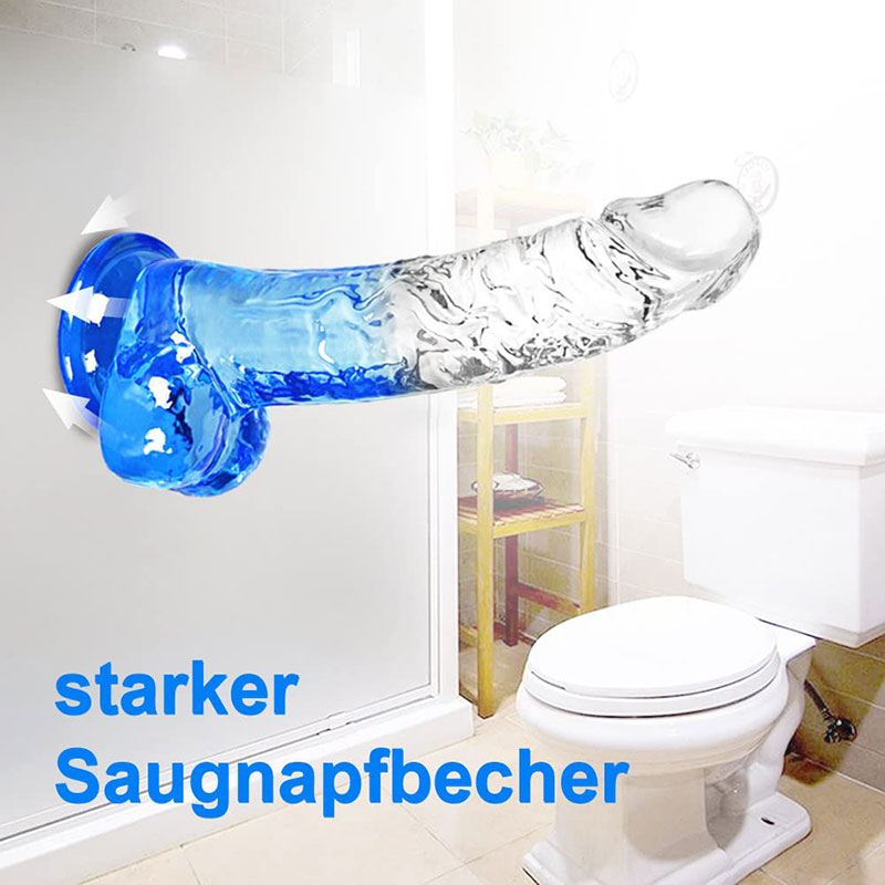 Dương vật giả trong suốt xanh nước biển Shaki hít tường siêu mềm mại