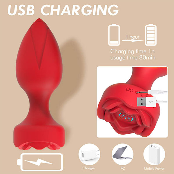 Remote Controlled Rose 10 Speed Silicone Prostate Massager Anal Plug