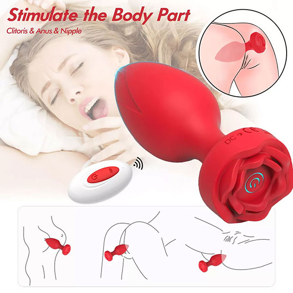 Remote Controlled Rose 10 Speed Silicone Prostate Massager Anal Plug