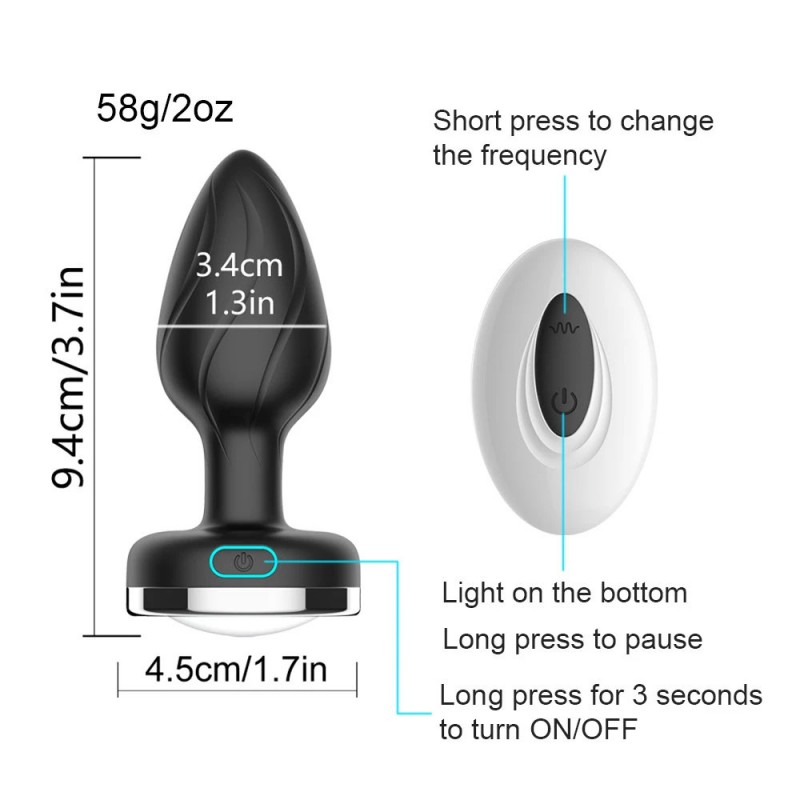 Phích cắm hậu môn rung 12 chế độ LED điều khiển từ xa tiện lợi