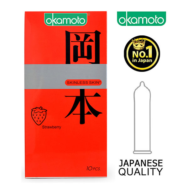 Bao cao su hương dâu Okamoto Strawberry thơm ngọt hộp 10 cái 