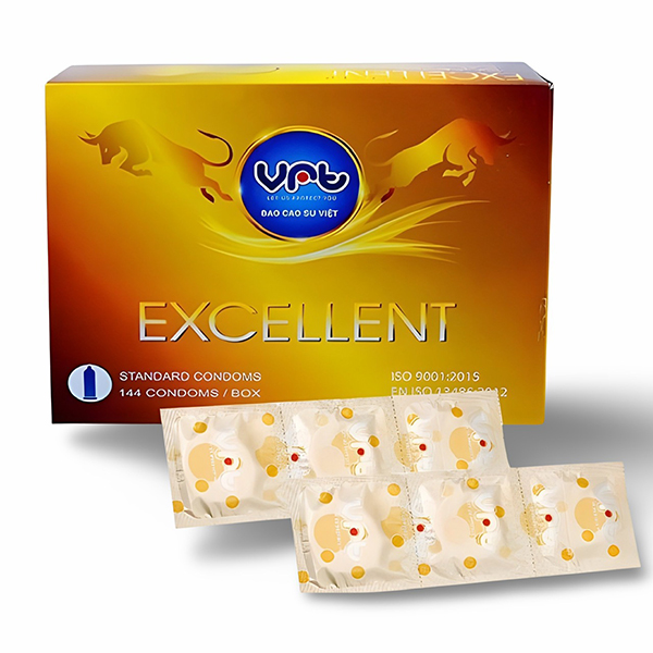 Bao cao su mỏng trơn VRT Excellent hộp 144 cái - siêu mỏng, an toàn, giá rẻ 