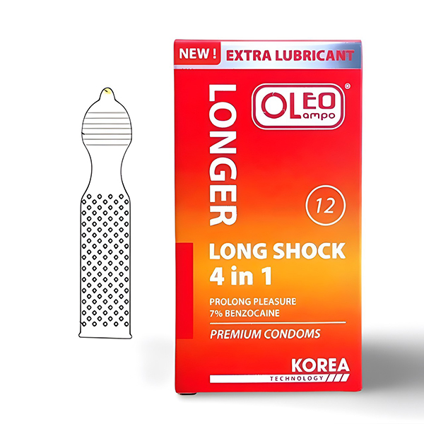 Bao Cao Su Oleo Lampo Longshock 4in1 Kéo Dài Thời Gian Hộp 12 Cái 