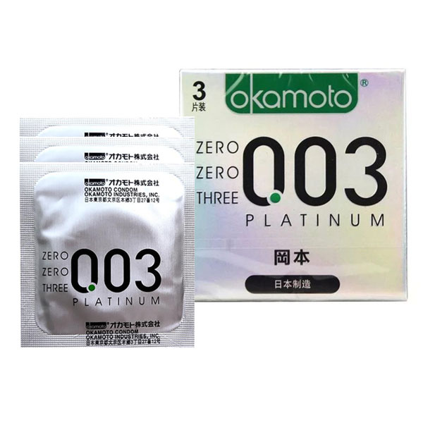 Bao cao su Okamoto 0.03 Platinum mỏng siêu thoáng an toàn 