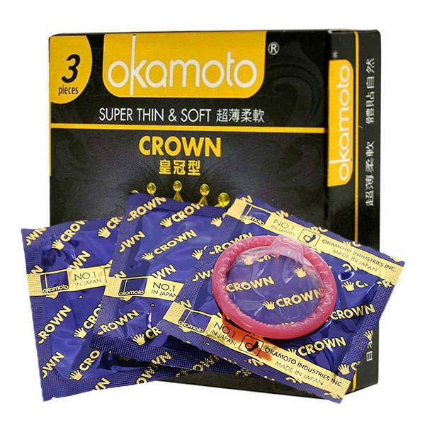 bao cao su okamoto crown 3 cái siêu mỏng gel bôi trơn cao cấp 