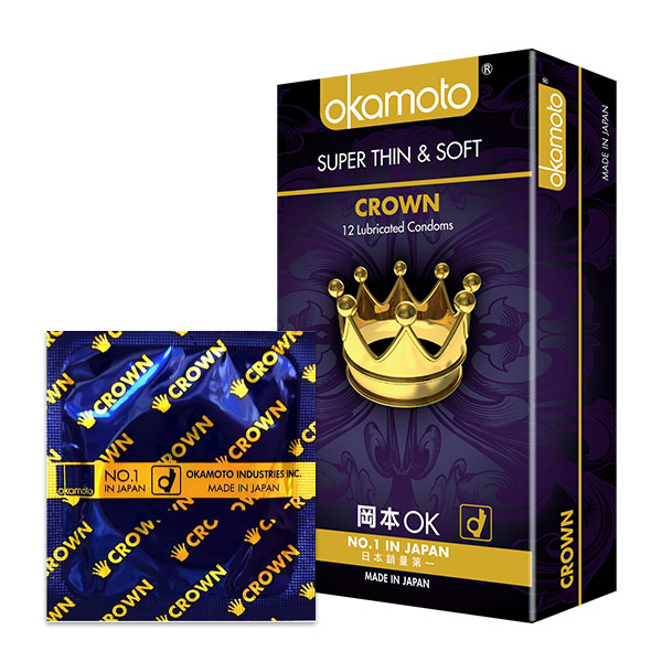 Bao Cao Su Okamoto Crown Hộp 10 Cái Ôm Vừa Gel Bôi Trơn 