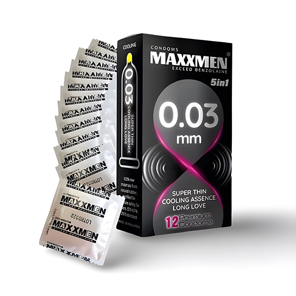 Bao cao su Maxxmen 5in1 0.03mm siêu mỏng ngừa thai hiệu quả an toàn 