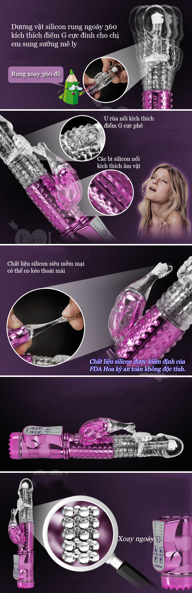 Dương vật rung ngoáy 360 độ giúp kích thích điểm G silicon mềm