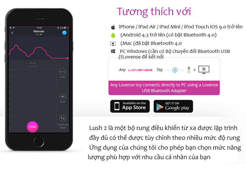 Trứng rung Lovense Lush 2 điều khiển từ xa qua internet cực phê