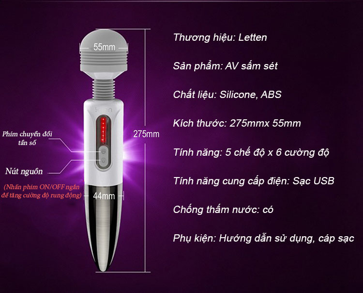 Chày rung Leten sạc pin siêu mạnh