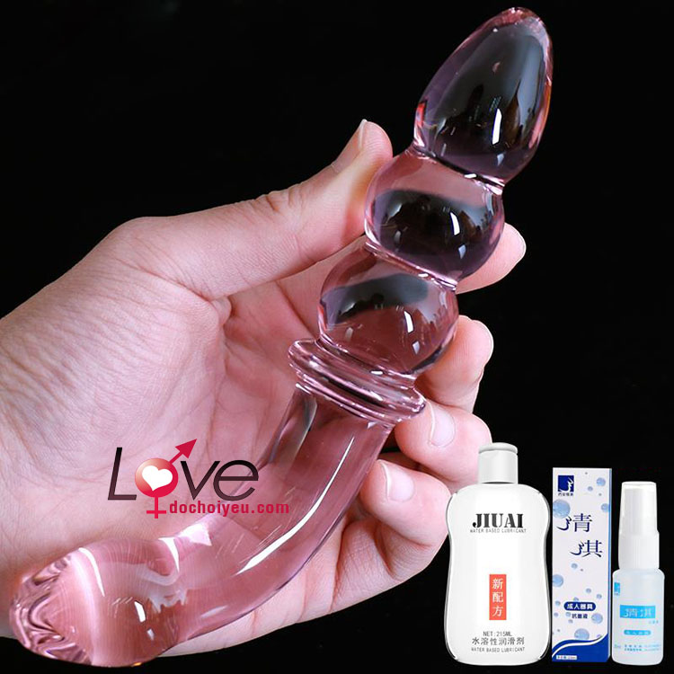 Dildo thủy tinh hồng kích thích hậu môn an toàn