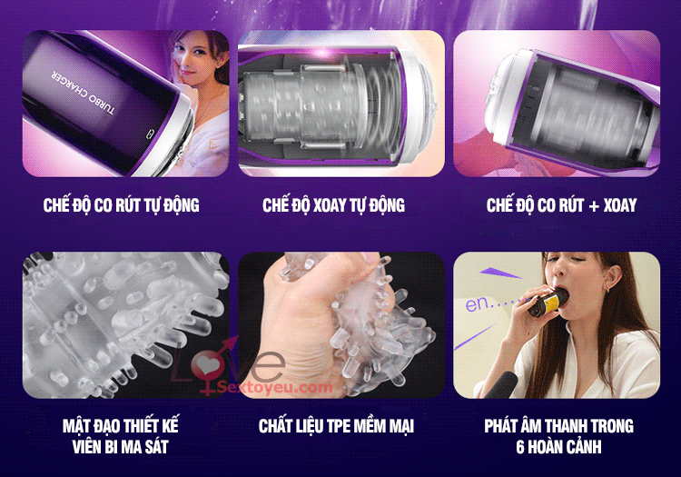 Âm đạo tự động Leten Turbo xoay thụt sưởi ấm cao cấp tặng gel