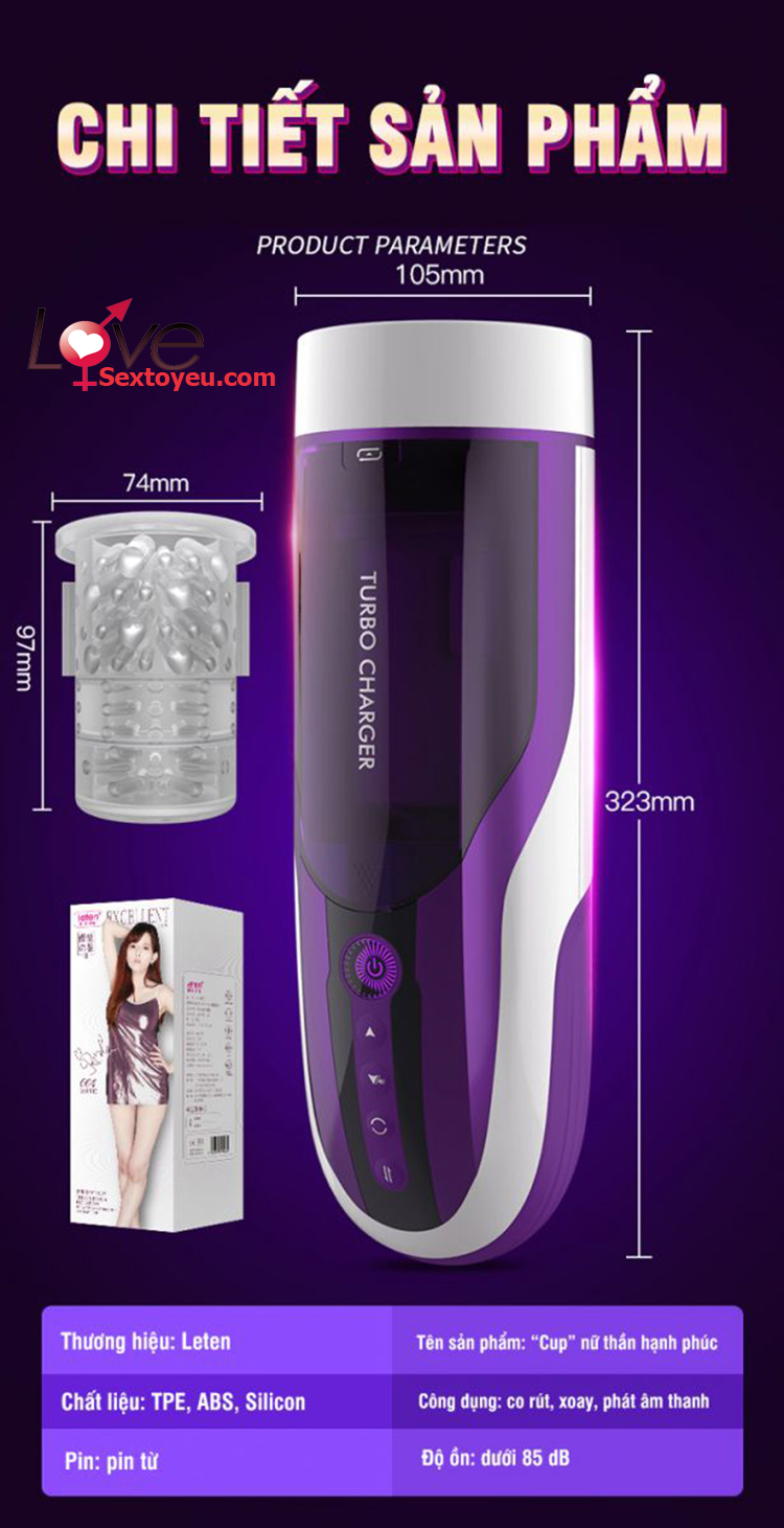 Âm đạo tự động Leten Turbo xoay thụt sưởi ấm cao cấp tặng gel