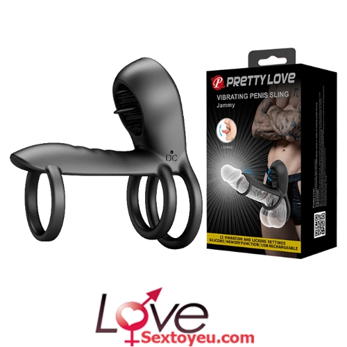 Vòng treo dương vật Prettylove Sling rung liếm cực phê