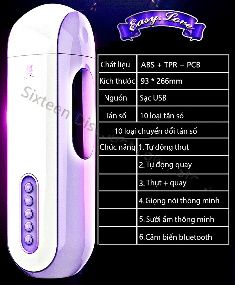 Cốc Thủ Dâm Tự Động Xoay Thụt Sưởi Ấm Bluetooth Cao Cấp