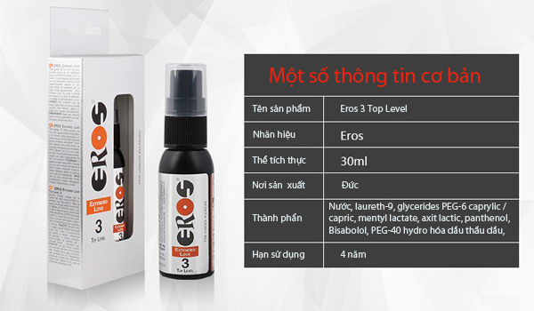 Chai xịt Eros 3 Đức kéo dài thời gian, chống xuất tinh sớm hiệu quả