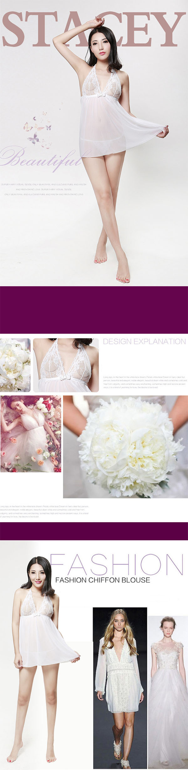 Váy ngủ voan trắng quyến rũ mềm mại tôn dáng dịu dàng