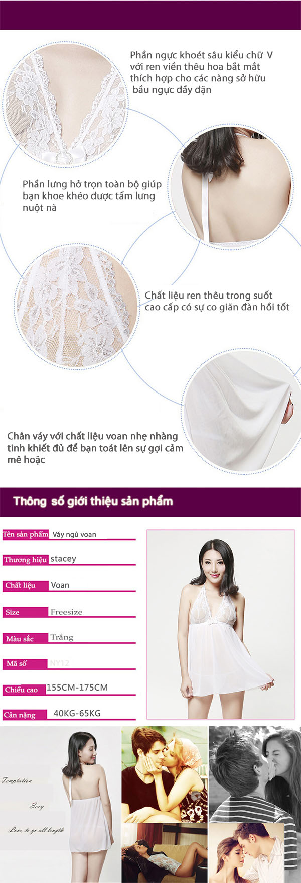 Váy ngủ voan trắng quyến rũ mềm mại tôn dáng dịu dàng
