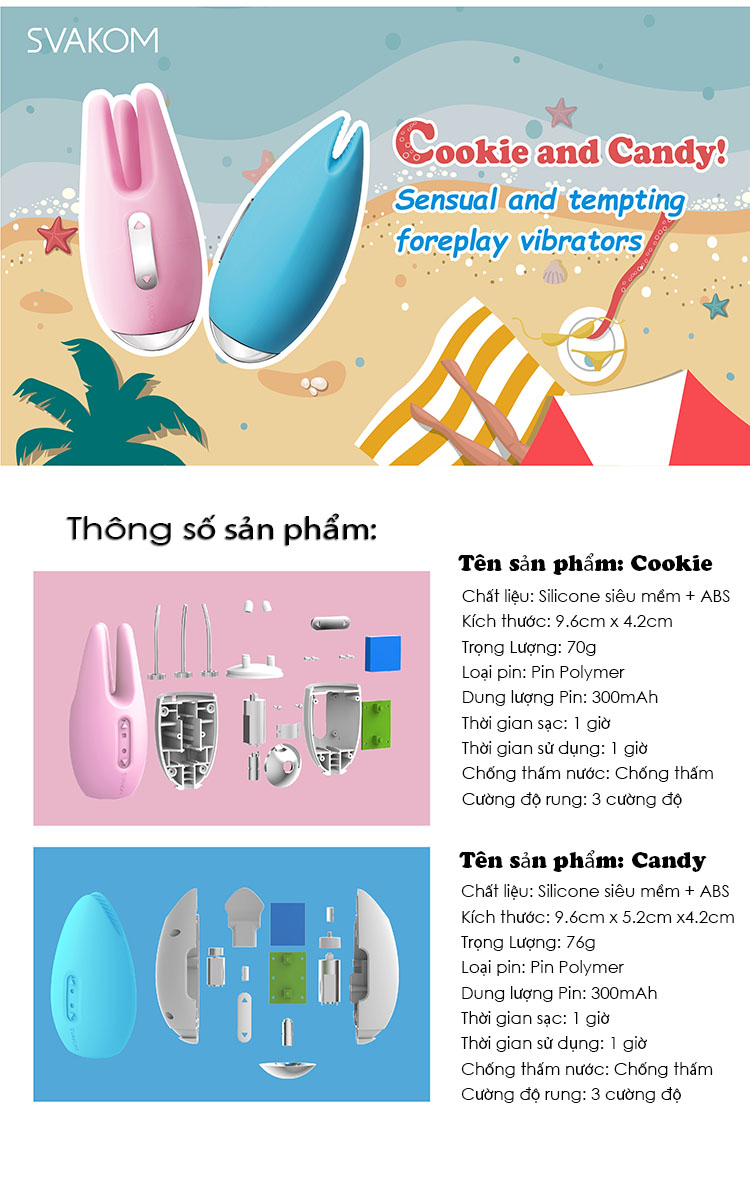Máy mát xa nhũ hoa điểm G mini Svakom kích thích cực mạnh - Cookie Candy