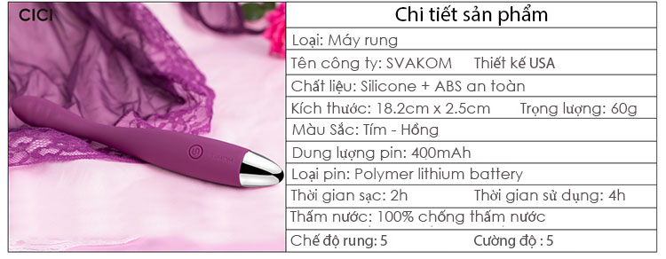 Máy mát xa điểm G Svakom Cici USA cao cấp Đa chế độ rung mềm mại