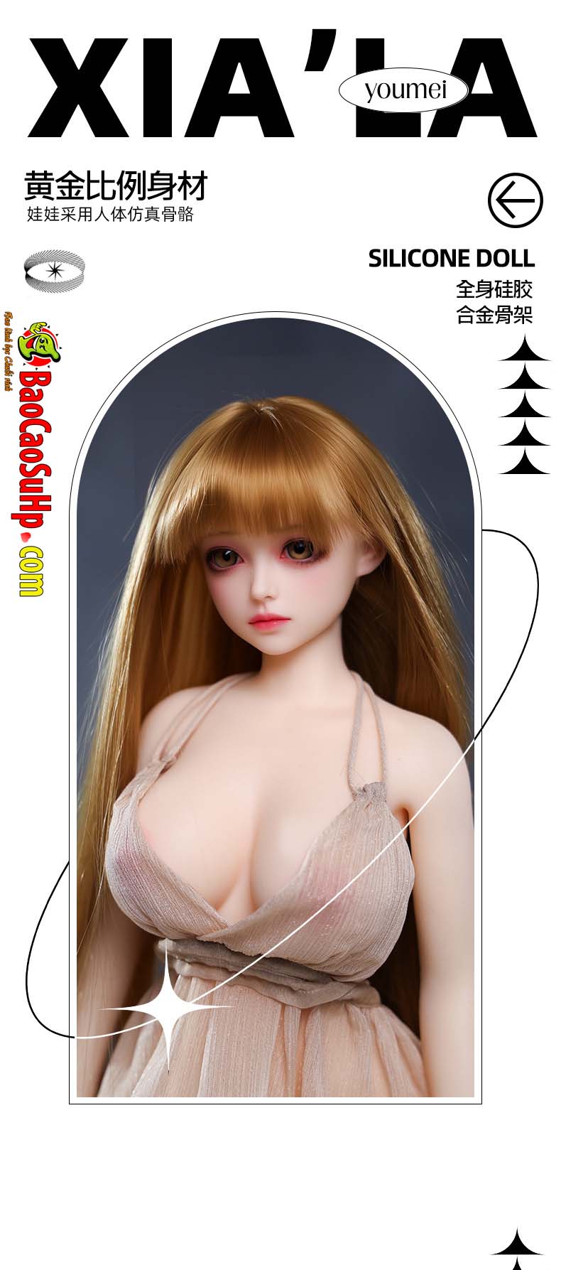 Búp bê silicone 60cm ngực to mắt tròn Molan cấy tóc đẹp