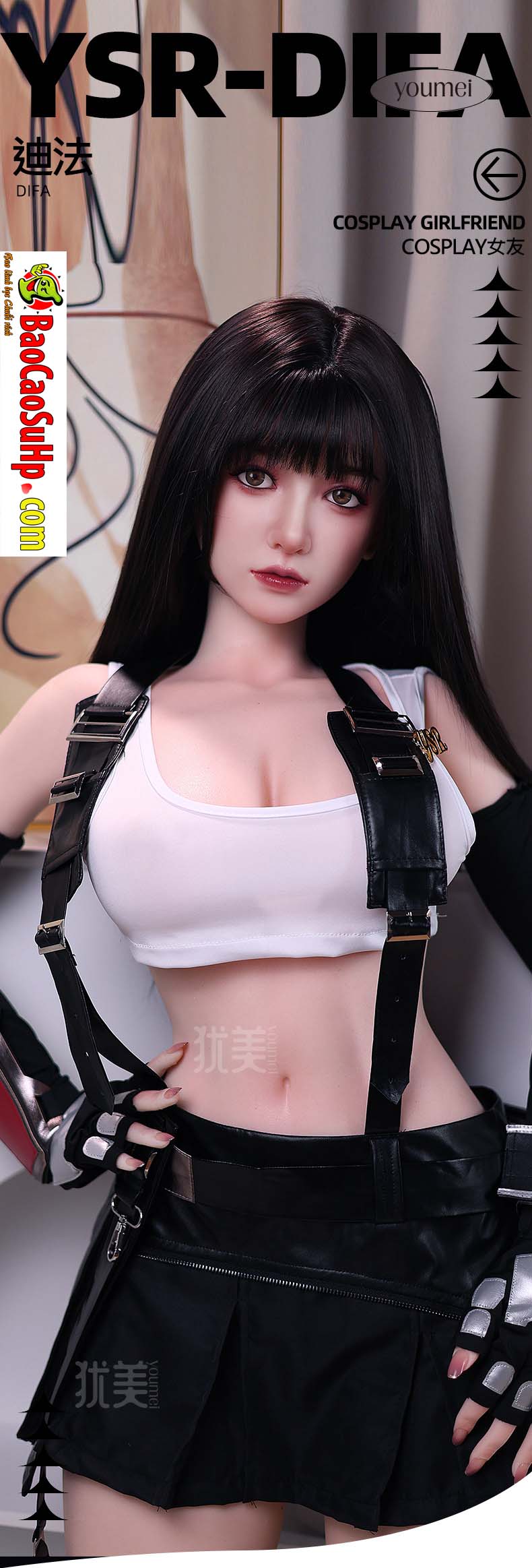 Búp bê tình dục Yuna Tidus tóc đen Silicone 1m58 Cosplay chân thực