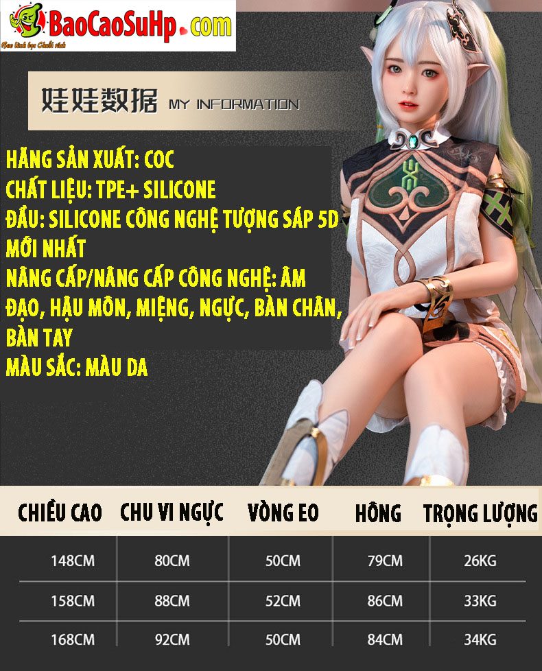 bup be tinh duc cosplay tinh linh Y Na dau 10 - Búp bê tình dục Cosplay Tinh linh vui vẻ Y Na Đầu silicon 158cm + Thân mềm TPE + cấy tóc (Oder)