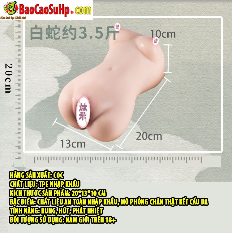 bup be tinh duc ban than COC Tinus 15 - Búp bê bán thân nguyên khối cầm tay COC Tinus rung hút mềm mại 1.5kg