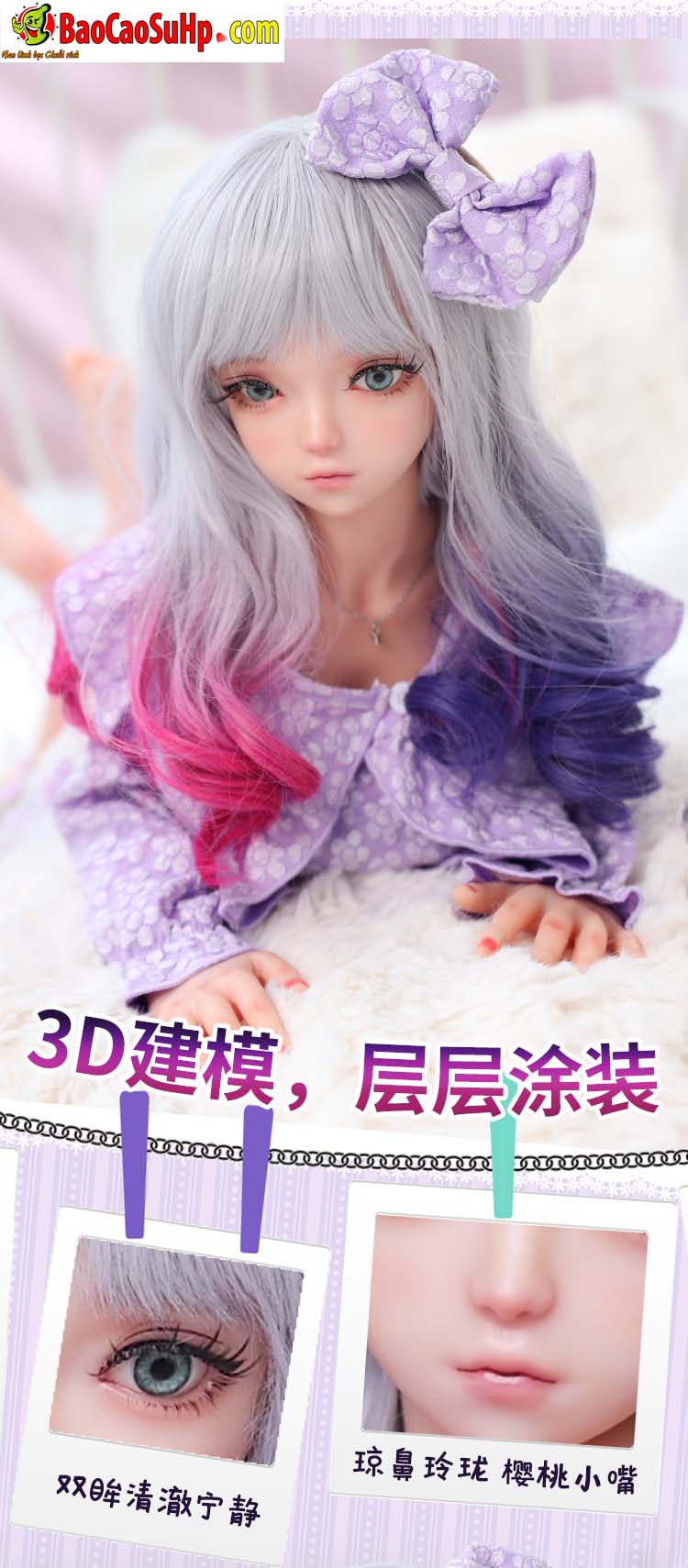 Búp bê tình dục Fullbody Anime Nhã Lâm váy tím 80cm mềm mại