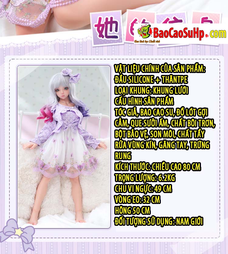 Búp bê tình dục toàn thân Anime Nhã Lâm váy tím 80cm siêu thực