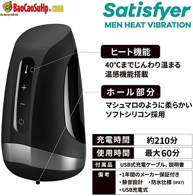 Cốc thủ dâm USA Satisfyer Men Heat rung nhiệt sạc USB mềm mại 