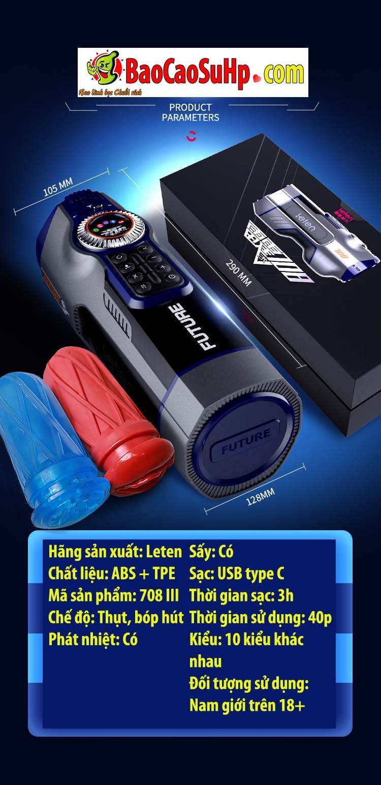 coc thu dam Leten Future Pro 708 14 - Cốc thủ dâm tự động Leten LKS002 Future Pro thế hệ thứ 3 New