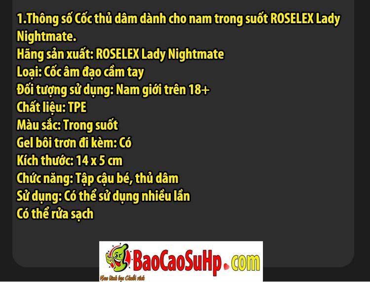 Cốc thủ dâm nam trong suốt ROSELEX Lady Nightmate siêu mềm mại giá siêu ưu đãi