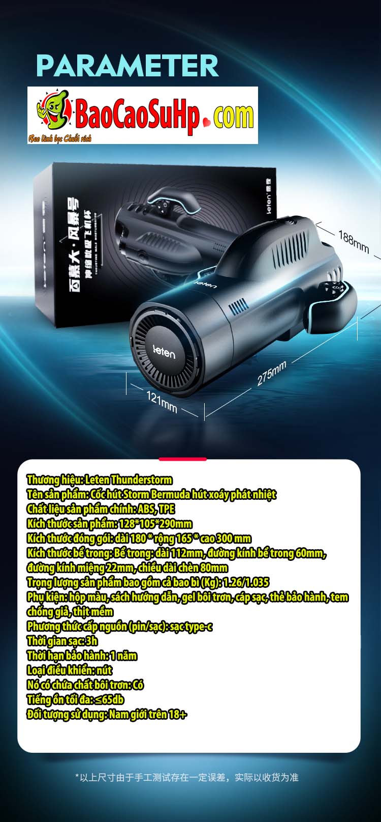 Cốc thủ dâm Leten Thunder Storm Bermuda hút xoáy nóng kích thích