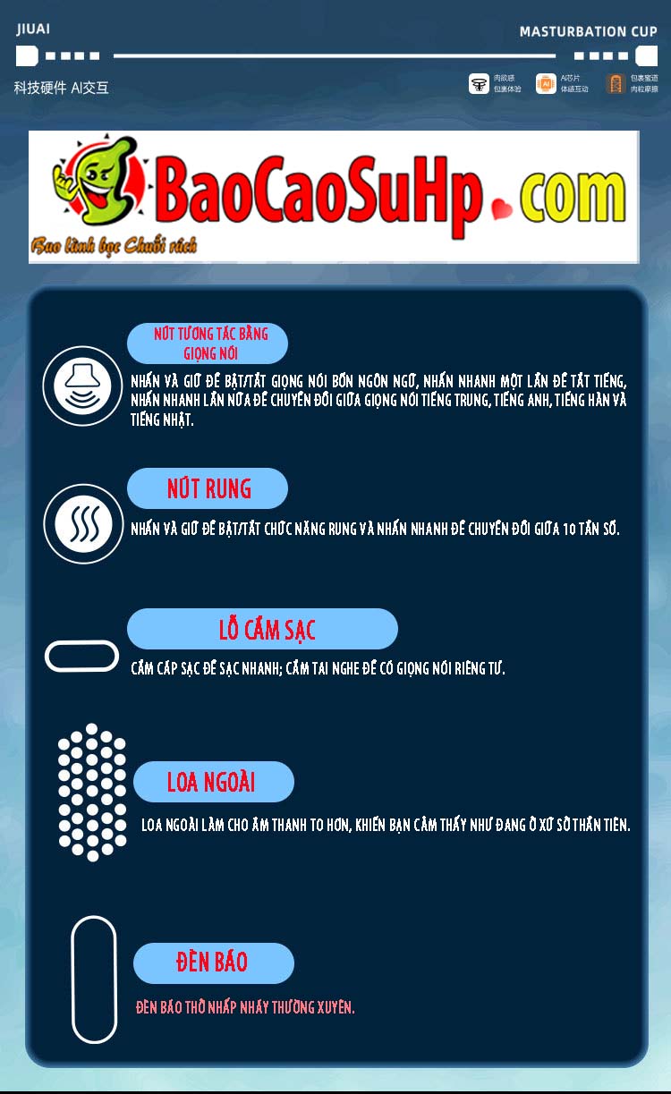 Cốc thủ dâm 2 đầu Jiuai Kelsey siêu thực rung rên kích thích mạnh mẽ