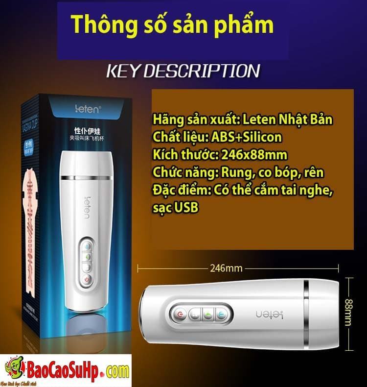 Âm đạo giả Leten EvaLife co bóp tự nhiên kích thích tối đa