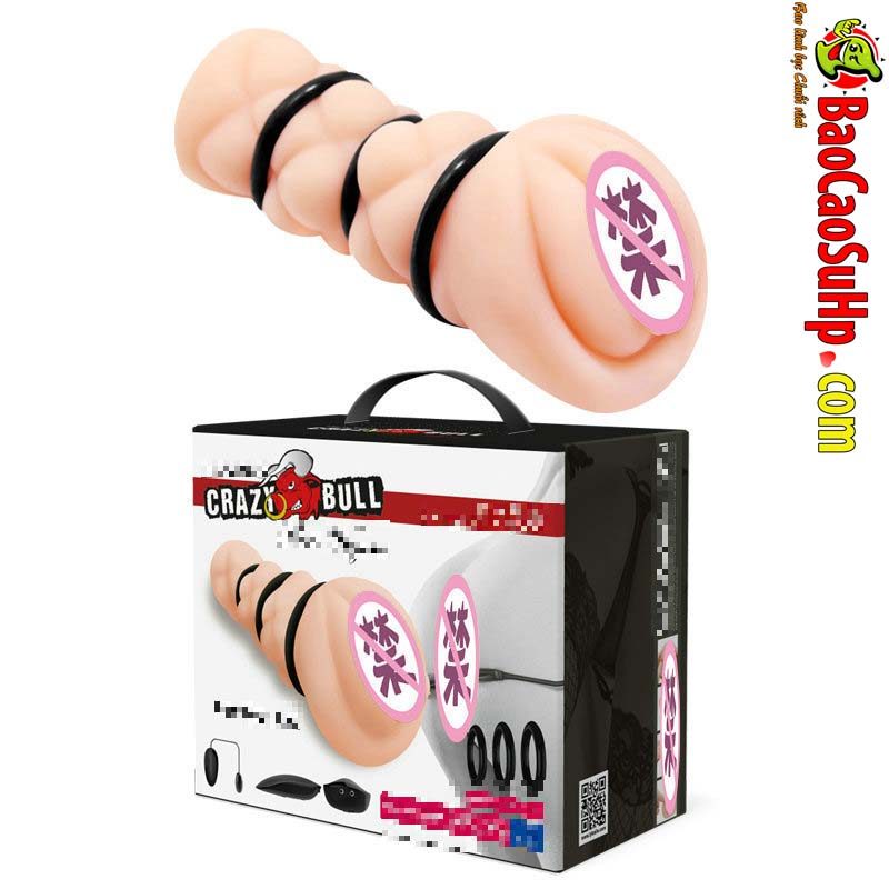 Âm đạo silicon nguyên khối Crazybull 3 vòng thít rung mạnh
