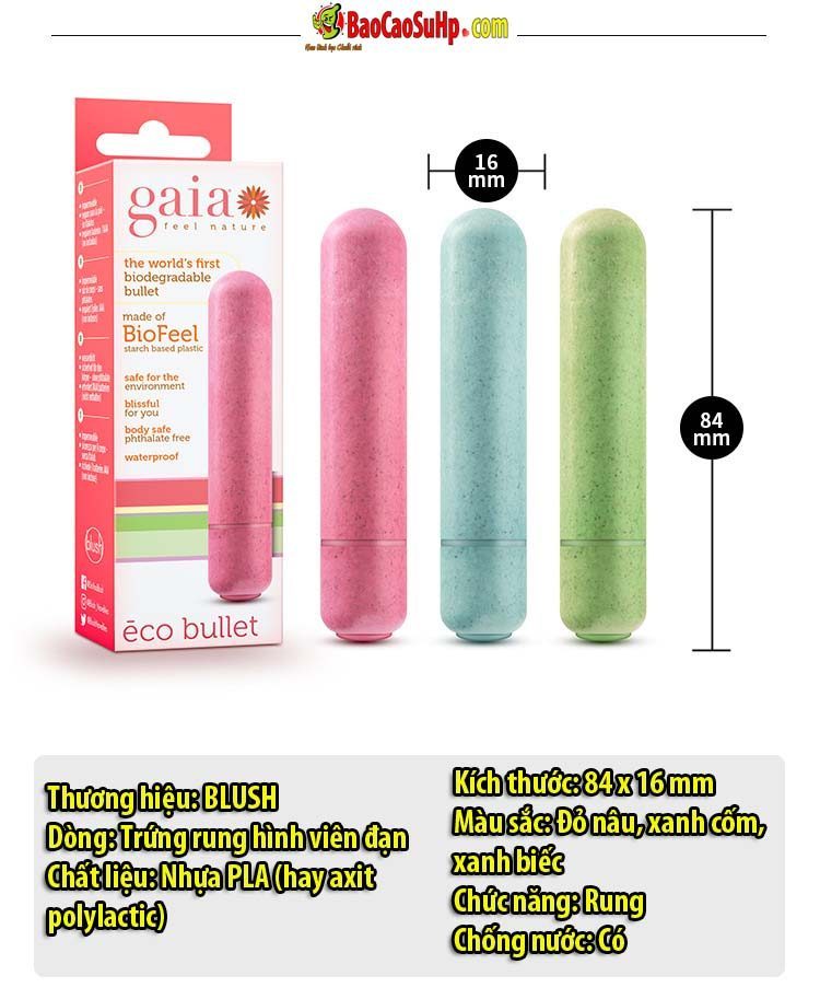 Trứng rung Blush Gaia nhỏ gọn kích thích điểm G mạnh mẽ dễ dùng