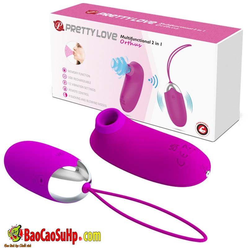 Bộ trứng rung hút Điều Khiển Từ Xa 2 quả Baile Prettylove Orthusy Silicon Sạc Cho Nữ 14901W