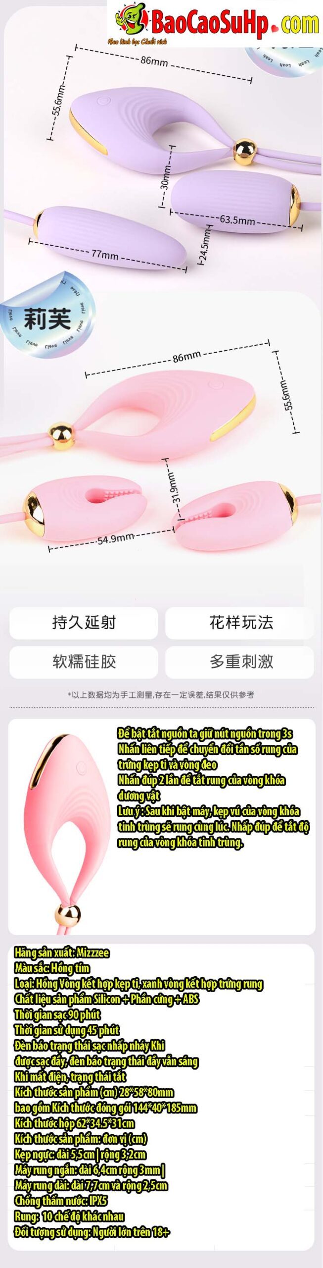 Vòng đeo dương vật Mizzzee Liv kẹp ti trứng rung mạnh, kích thích cực đỉnh