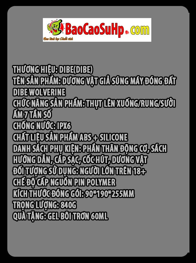 Dương vật giả súng máy DIBE Wolverine thụt nhiệt mạnh