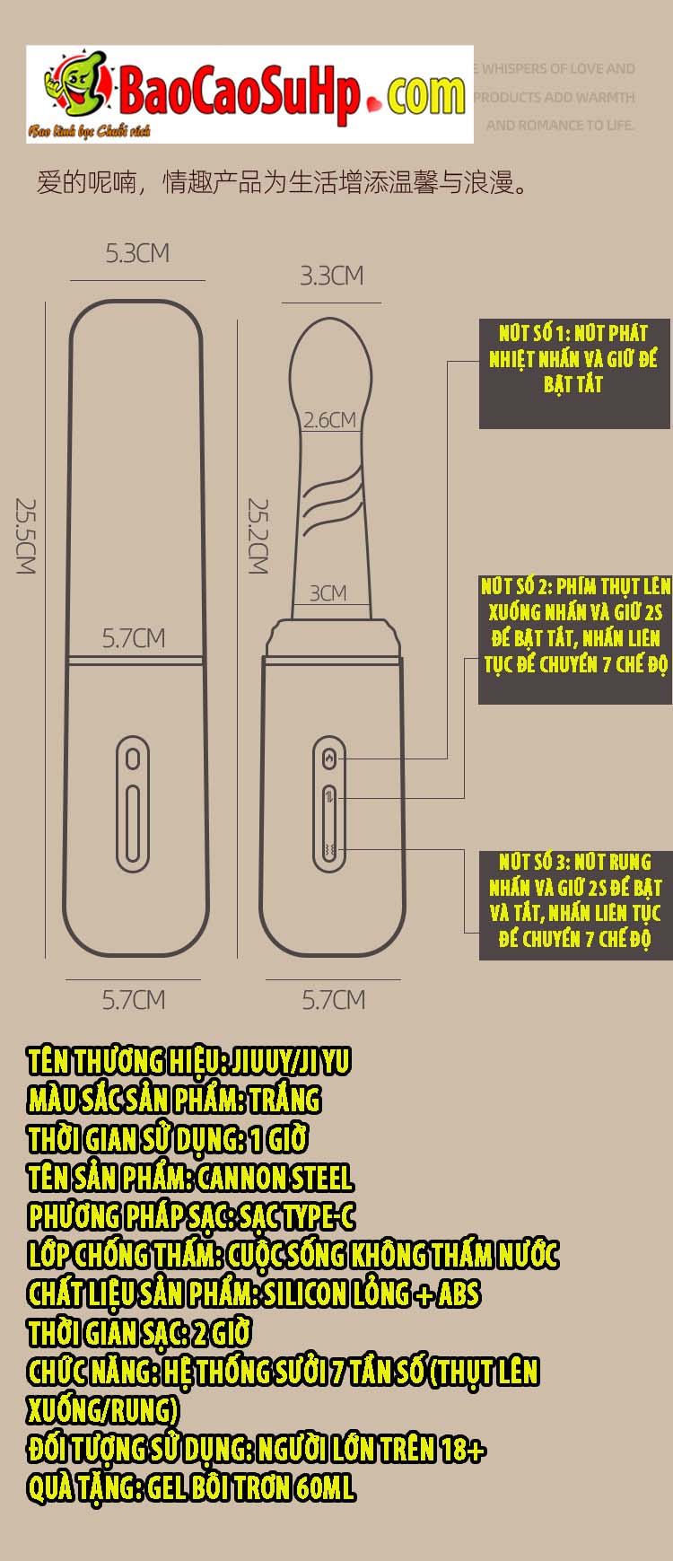 Dương vật súng máy Jiuuy Cannon thép thụt phát nhiệt siêu mạnh