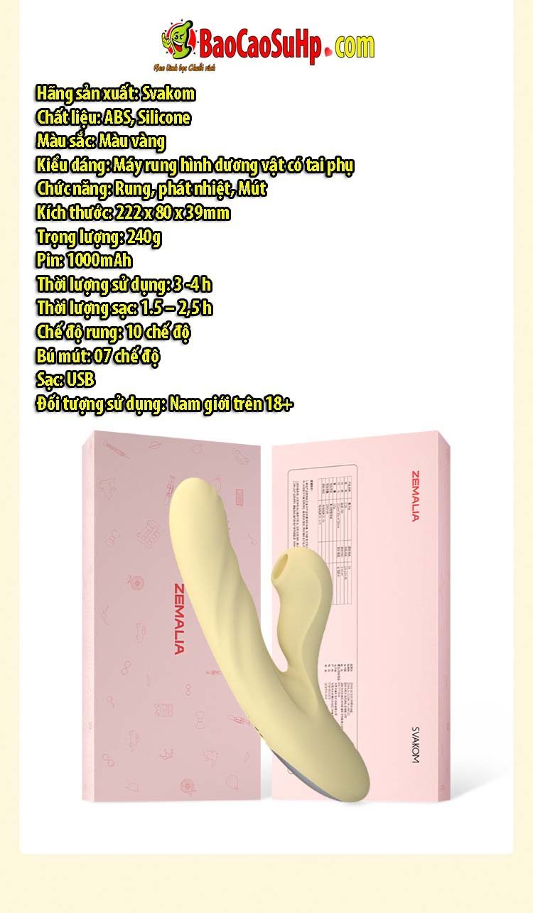 Dương Vật Giả Cao Cấp Svakom Zemalia Mút Rung Phát Nhiệt, Đa Tính Năng