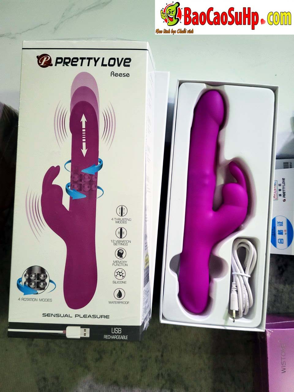 Dương vật giả tai thỏ Pretylove Reese rung bi xoay thụt cực mạnh