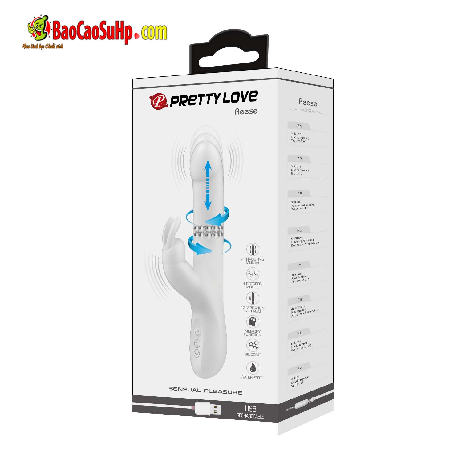 Dương vật giả tai thỏ Pretylove Reese rung bi xoay thụt cực mạnh