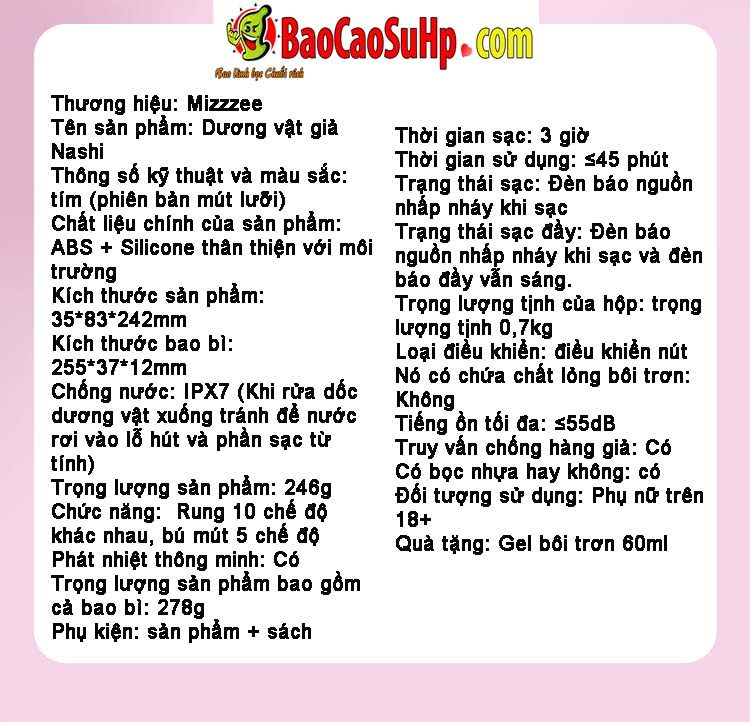 Dương vật giả Mizzzee Nashi silicone hút rung bi xoay thụt đa năng nữ