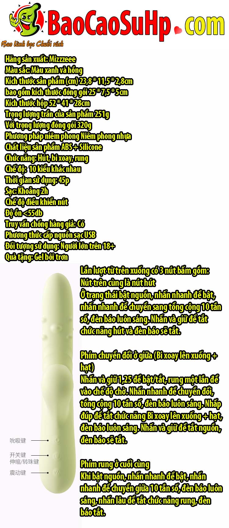 duong vat gia bi xoay Mizzzee Mambo Green 26 - Dương vật giả bi Mizzzee Mambo Green bi xoay hút cực mạnh