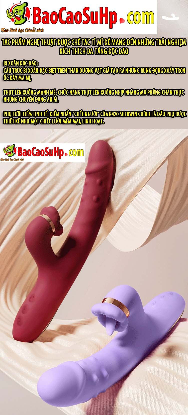 Dương Vật Giả Bi Xoắn Lưỡi Liếm R420 Sherwin Cao Cấp Thú Vị